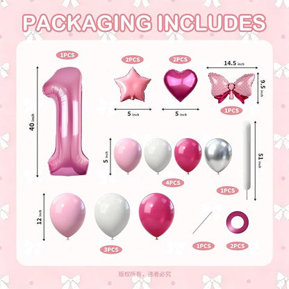 40 Inch Pink Number 1 Balloon Tower Set, Number One Foil Balloon - Image 2