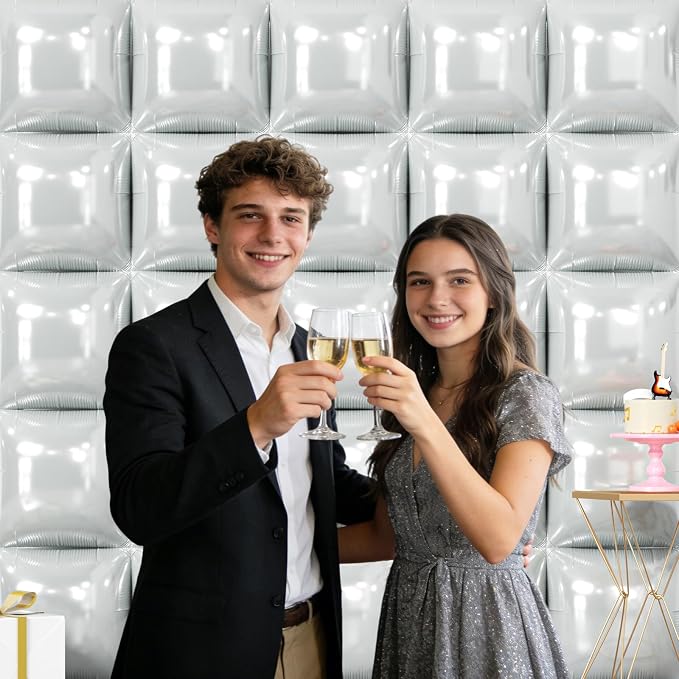 NISOCY 25PCS Gray Square Foil Balloons Wall Backdrop | Double Sided Grey - Image 5
