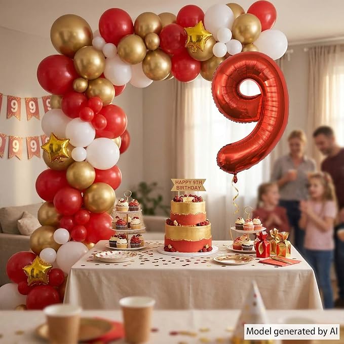 Red Number 9 Balloon 40 Inch, Foil Numeral - Image 3