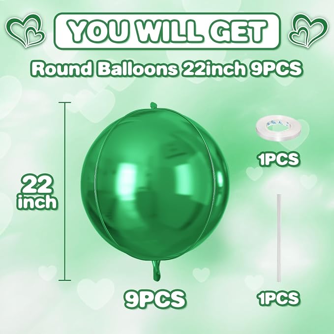 Green Round Foil Balloons 9 pcs - Image 2