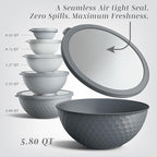 COOK WITH COLOR Mixing Bowls with Lids - 12 Piece Plastic Nesting Bowls Set includes 6 Prep Bowls and 6 Lids, Non Slip Bottom and Embossed Design - Microwave Safe (Grey)