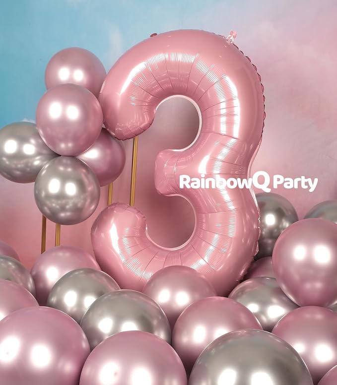RainbowQ Pink 3 Balloon Number 40 Inch 0-40 Foil Large Balloons | Big Mylar 3 - Image 5