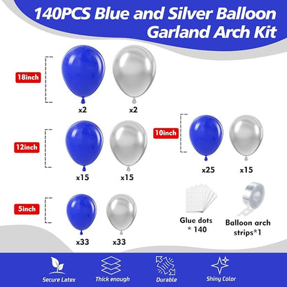 140Pcs Blue and Silver Balloon Garland Arch Kit - Image 2