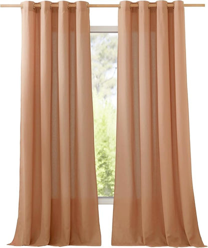 NICETOWN Linen Burnt Orange Curtains 90 inch Length 2 Panels, Grommet Privacy by NICETOWN