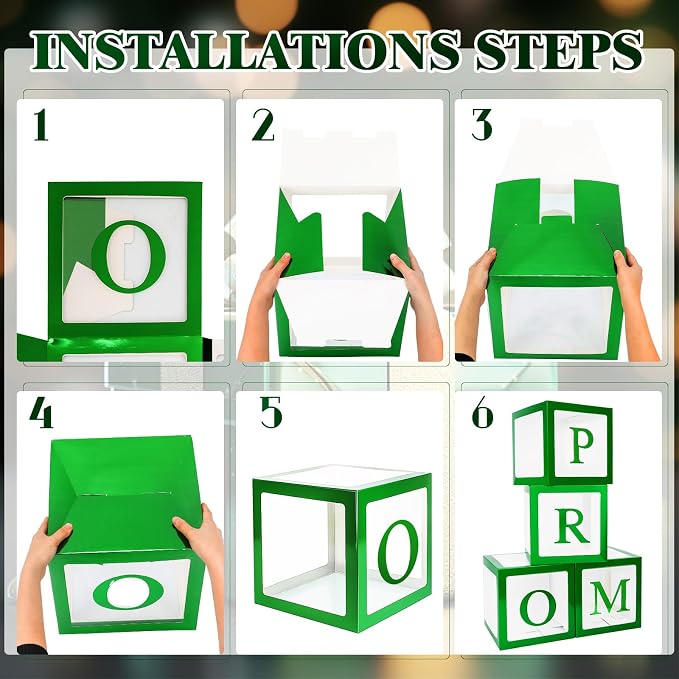 4 Pcs Prom Boxes with Letters 11.8 x 11.8 x 11.8 Inch Clear Balloon Boxes - Image 3