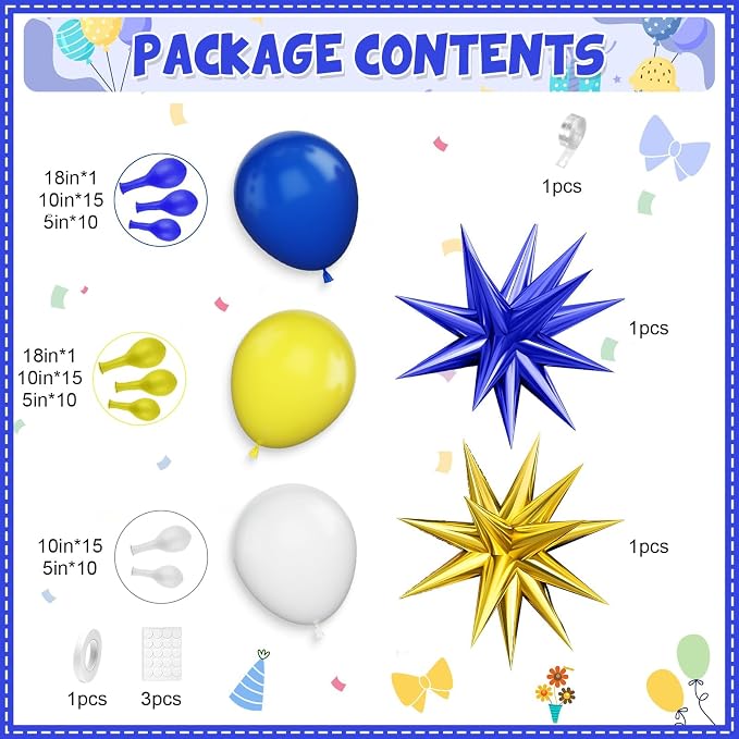 Blue Yellow Balloon Arch Kit, Royal Blue and Yellow White Balloons Garland Kit - Image 2