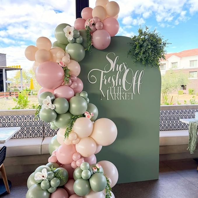 Pink and Sage Green Balloons Arch Kit - Image 3