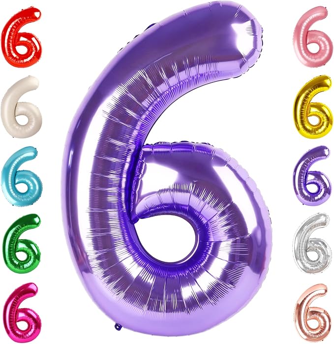 6 Balloon Numbers Birthday Decorations, 40In Purple Balloons by Mluchee
