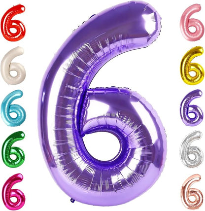 6 Balloon Numbers Birthday Decorations, 40In Purple Balloons by Mluchee