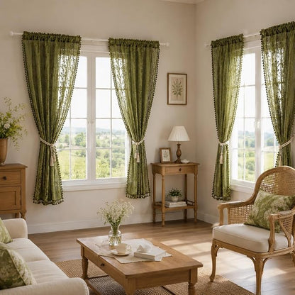 WAZZIO Boho Lace Curtains 2 Panels 63 Inch -Victorian Sheer Panel Drape French - Image 3