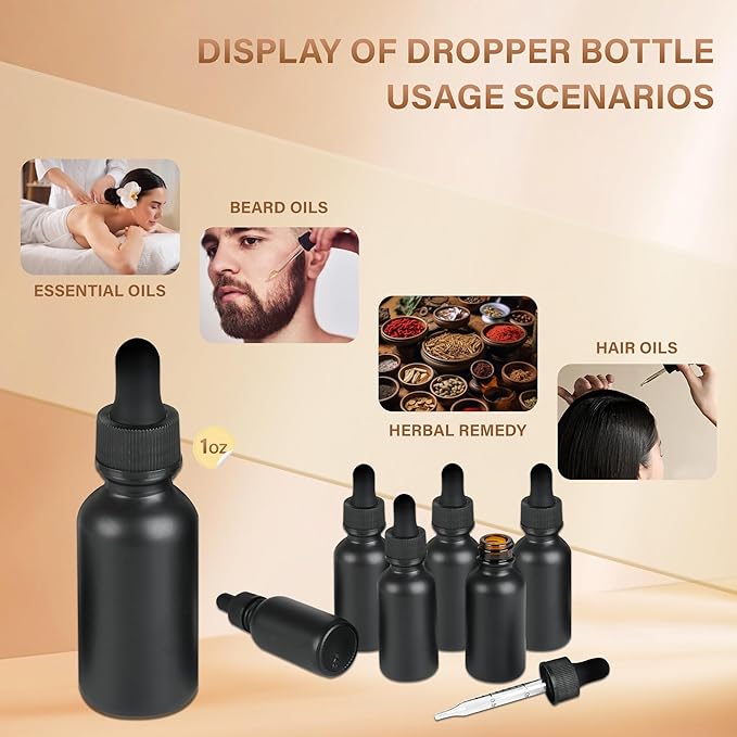6 Pcs, 1oz Dropper Bottle, Black Glass Eye Dropper Bottle, Tincture Bottles with Dropper, Pretty Finish, Leak-Proof Design, Stronger Suction for All Kinds of Mixed Liquids