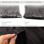 WENNALIFE Seamless Clip In Hair Extensions, 16 Inch 130g 7pcs Natural Black Hair Extensions Clip in Human Hair Invisible PU Skin Weft Natural Remy Human Hair Extensions