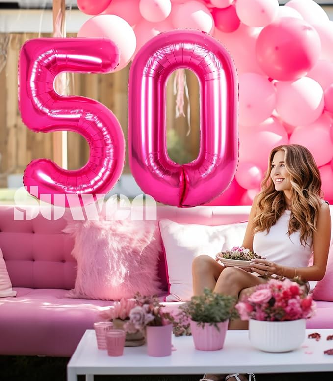 SUWEN 40 Inch Large Hot Pink 50 Balloon Numbers Big Foil Helium Number Balloons - Image 3