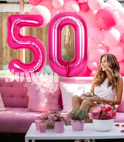 SUWEN 40 Inch Large Hot Pink 50 Balloon Numbers Big Foil Helium Number Balloons - Image 3