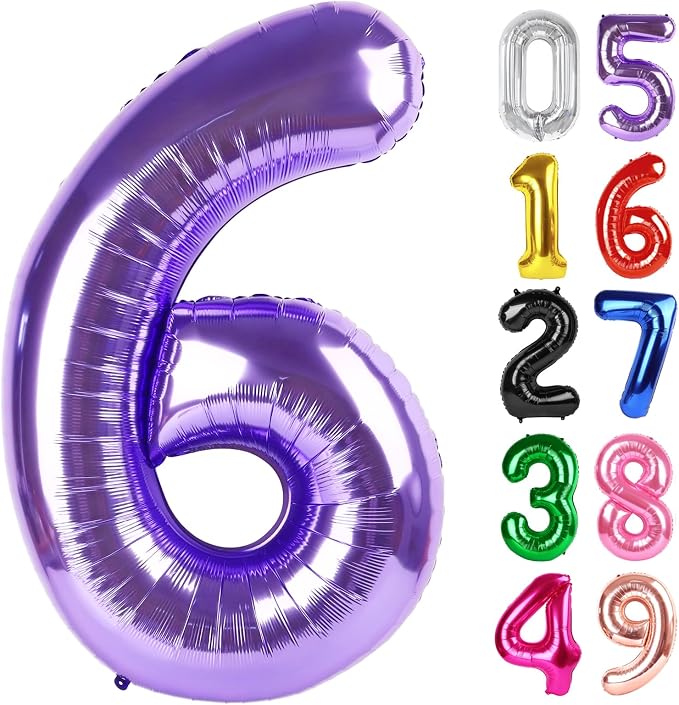 Purple Number 6 Balloon 40 Inch, 6th Birthday Party Decorations Men Women | by IWERP