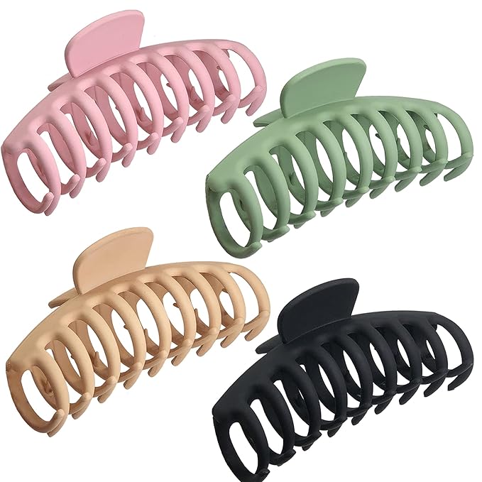OWIIZI Large Hair Claw Clips for women, 4.3" Matte Big Hair Clips Non-Slip Ponytail Barrette Strong Hold Claw Clips for girls Long Thick Hair (4packs)