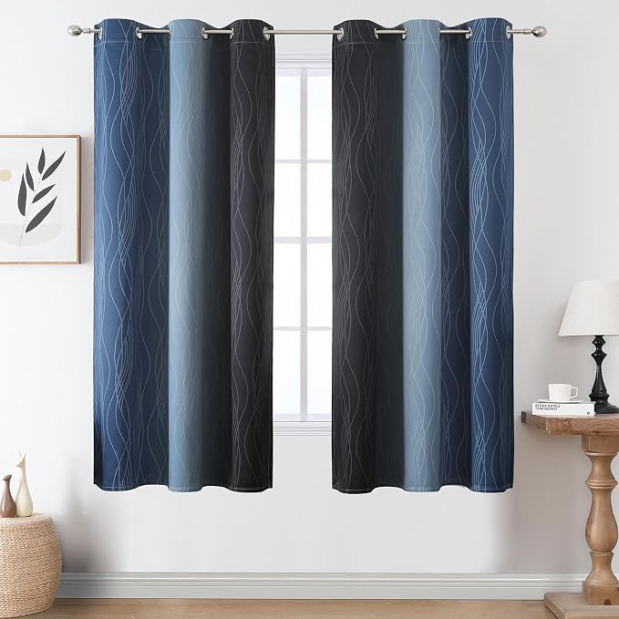 Navy Blue and Black Ombre Blackout Curtains 63 Inches Long, Full Room Darkening - Image 2