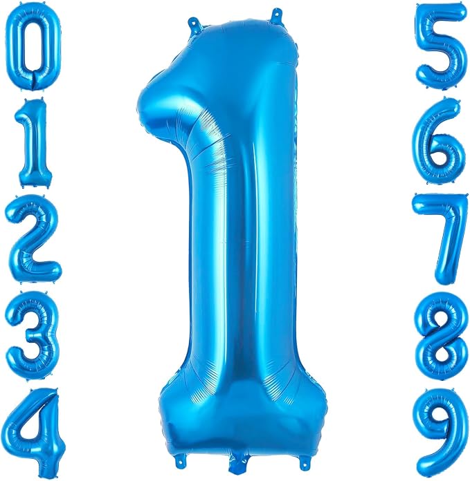 Blue 1 Balloon Number, 40 Inch Number 1 Balloon Big Blue 1 Foil Mylar Helium by BBPOOL