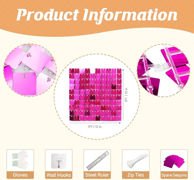 4x6 FT Hot Pink Shimmer Wall Backdrop, Glitter Bling Photo Backdrop - Image 3