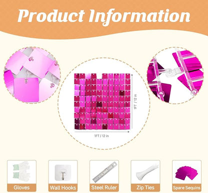 4x6 FT Hot Pink Shimmer Wall Backdrop, Glitter Bling Photo Backdrop - Image 3