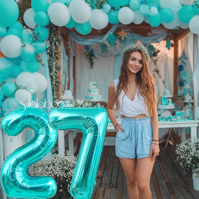 40 Inch Big Teal Blue Number 27 Foil 0-9 Mylar Helium Balloons | Large Digital - Image 5