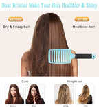 KTKUDY Detangling Brush Boar Bristles Hairbrush Make Hair Shiny & Healthier Curved and Vented Detangler Brush for Women Men Kids Wet and Dry Hair (light Blue)