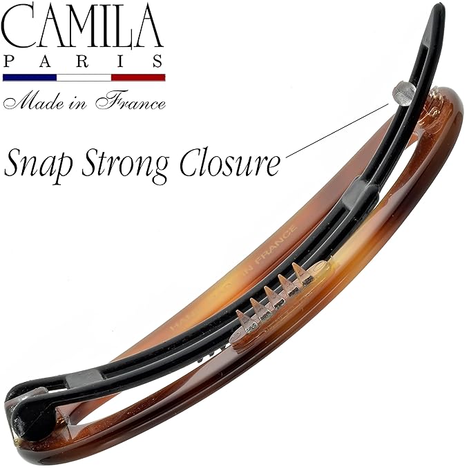 Camila Paris CP2249 French Hair Barrette Clip for Women, Handmade, Side Slide-in Metal-Free Closure Strong Hold Grip Hair Clips for Girls, No Slip Durable Styling Hair Accessories, Made in France