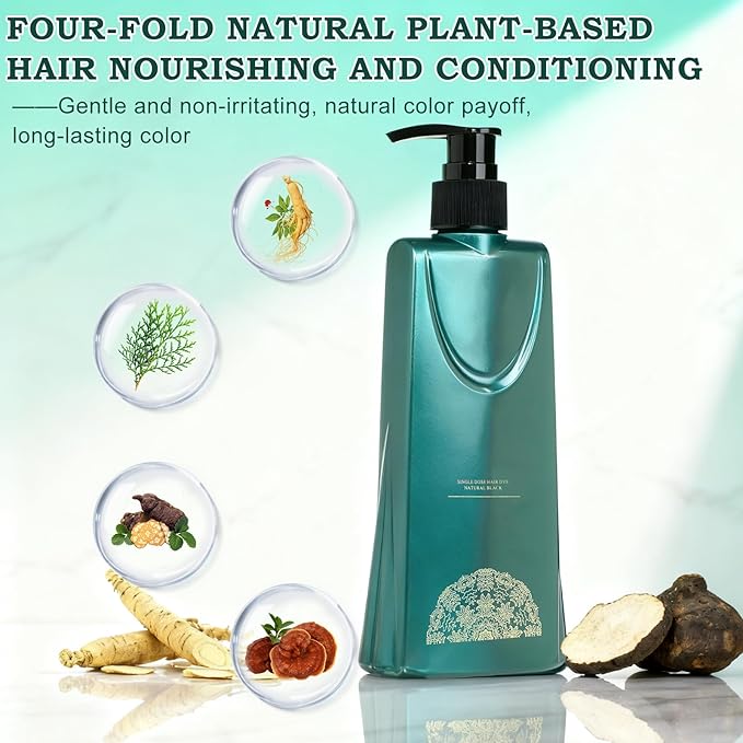 Mild Formula Long Lasting Hair Dye Set, Hair Color for Gray Coverage, Natural plant extracts, Long-Lasting Single Step Hair Dye with Nourishing Shampoo (Natural Black)
