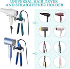 Hair Dryer Holder, Hair Straightener Holder Wall Mount, Hair Tool Organizer, Hairdryer and Straightener Holders, Adhesive Hair Tool Storage for Blow Dryer, Curling Iron, Flat Iron Stand (Silver)