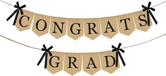 Burlap Congrats Grad Graduation Banner by Partyprops