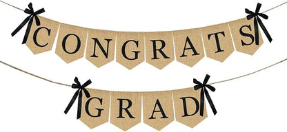 Burlap Congrats Grad Graduation Banner by Partyprops