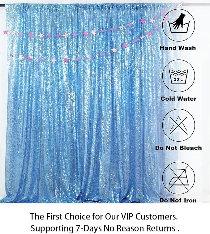 ShinyBeauty 4x8FT Baby Blue Sequin Backdrop Curtains - Image 7