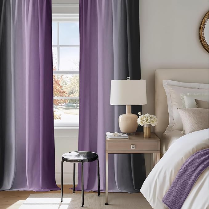 Purple and Black Curtains for Living Room 84 Inch Length Ombre Curtains 2 Panel - Image 7