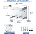Hair Dryer Holder Wall Mounted, Stainless Steel Blow Dryer Holder for Attachments Storage, Hair Tool Organizer with Plug&Cord Hook, Adhesive Hairdryer Hanger for Bathroom, Silver