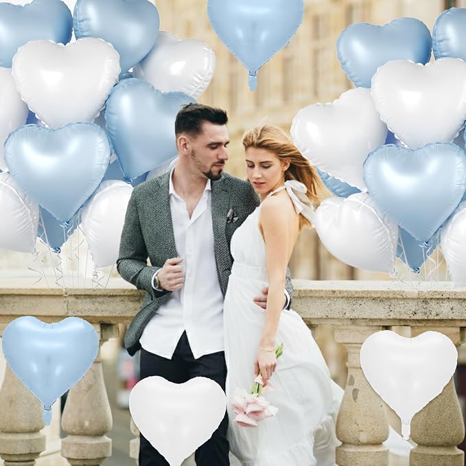 Baby Blue Heart Balloons, 18 Inch Cream Sand White Foil Balloons - Image 4
