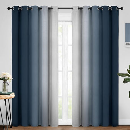 Yakamok Ombre Curtains Navy Blue and Greyish White by Yakamok