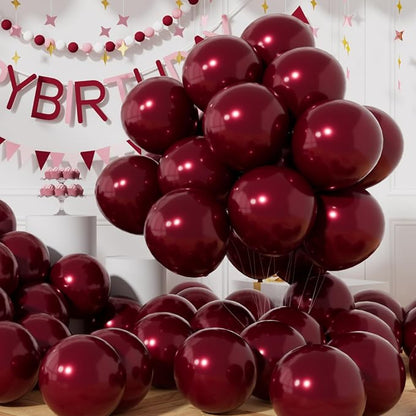 AULE 50Pcs Metallic 12 Inch Burgundy Maroon Latex Balloons | Maroon Shiny by AULE