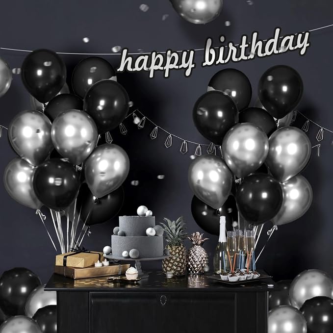 12inch Black and Silver Balloons - Image 7