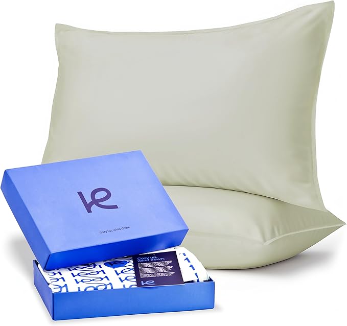 Kickoff Viscose Bamboo Pillowcase, Queen, Set of 2, 100% Organic Hidden Zippered Viscose Bamboo Pillow Case Queen Size, Cooling Pillow Cover for Hot Sleepers (20"x30", Soft Sage)