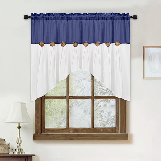 Farmhouse Swag Curtain, Boho Cotton Linen Valance Curtain, Country Rod Pocket - Image 3