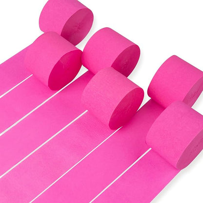 PartyWoo Hot Pink Crepe Paper Streamers 6 Rolls 492 FT Streamers | Birthday by PartyWoo