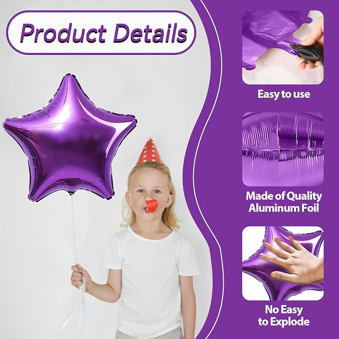 Purple Pink Star Foil Balloon, 18 Inch Metallic Pink and Purple Stars Balloons - Image 3
