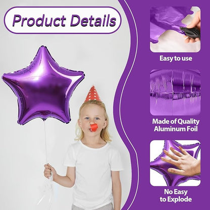 Purple Pink Star Foil Balloon, 18 Inch Metallic Pink and Purple Stars Balloons - Image 3