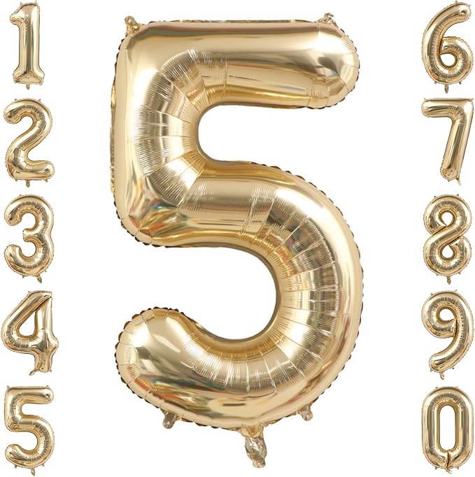 White Gold Number 5 Balloon 40 Inch, Metallic Foil Numeral by Unknown