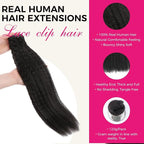 Lashey Clip in Hair Extensions Real Human Hair, Kinky Straight 14 Inch 7pcs 120g #1B Natural Black Remy Human Hair Extensions Natural Thick Clip in Hair Extensions for Black Women