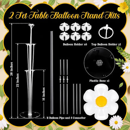Seematn 2 Set Daisy Balloon Stand Kits Pastel Pink Green Yellow Balloons Sticks - Image 3