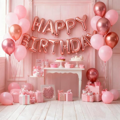 Rose Gold Happy Birthday Balloon Banner Foil Balloons - Image 6