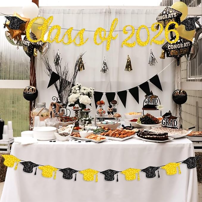 Class of 2026 Banner Graduation Decorations Class of 2026 Gold Glitter Congrats - Image 6