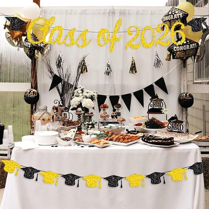 Class of 2026 Banner Graduation Decorations Class of 2026 Gold Glitter Congrats - Image 6