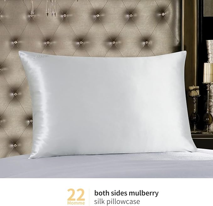 ZIMASILK 22 Momme Silk Pillowcase for Hair and Skin - 100% Pure Mulberry Silk with Hidden Zipper, Grade 6A Luxury Pillow Case for Women, Soft & Durable, Gift Box (Standard 20"x26" Light Grey)